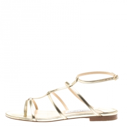Pre Owned Jimmy Choo Metallic Gold Patent Leather Doodle Flat Sandals Size 37