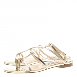 Pre Owned Jimmy Choo Metallic Gold Patent Leather Doodle Flat Sandals Size 37