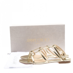 Pre Owned Jimmy Choo Metallic Gold Patent Leather Doodle Flat Sandals Size 37
