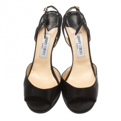 Pre Owned Jimmy Choo Black Satin Elazer Slingback Open Toe Sandals Size 40.5