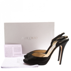 Pre Owned Jimmy Choo Black Satin Elazer Slingback Open Toe Sandals Size 40.5