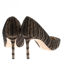 مملوكة مسبقًا Jimmy Choo Beige Suede And Black Mesh Romy Polka Dot Pointed Toe Pumps Size 38.5