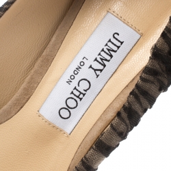 مملوكة مسبقًا Jimmy Choo Beige Suede And Black Mesh Romy Polka Dot Pointed Toe Pumps Size 38.5