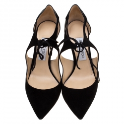 Pre Owned Jimmy Choo Black Suede Vanessa Pointed Toe Cut Out Pumps Size 38.5