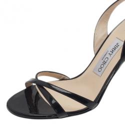 مملوكة مسبقًا Jimmy Choo Black Patent India Criss Cross Slingback Sandals Size 39