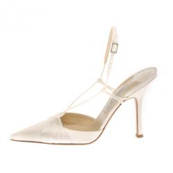 مملوكة مسبقًا Jimmy Choo White Satin Pointed Toe Slingback Sandals Size 39