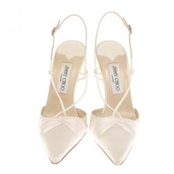 مملوكة مسبقًا Jimmy Choo White Satin Pointed Toe Slingback Sandals Size 39