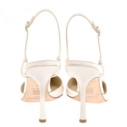 مملوكة مسبقًا Jimmy Choo White Satin Pointed Toe Slingback Sandals Size 39