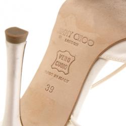 مملوكة مسبقًا Jimmy Choo White Satin Pointed Toe Slingback Sandals Size 39