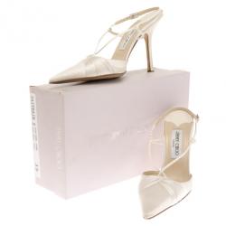 مملوكة مسبقًا Jimmy Choo White Satin Pointed Toe Slingback Sandals Size 39
