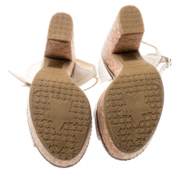 Pre Owned Jimmy Choo Cream Leather Naylor Platform Cork Ankle Strap Sandals Size 36