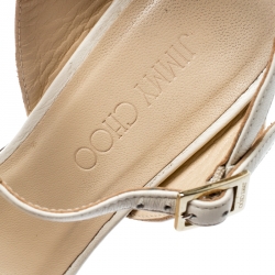 Pre Owned Jimmy Choo Cream Leather Naylor Platform Cork Ankle Strap Sandals Size 36