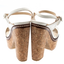Pre Owned Jimmy Choo Cream Leather Naylor Platform Cork Ankle Strap Sandals Size 36