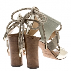 مملوكة مسبقًا Jimmy Choo Grey Canvas/Leather Henni Cut Out Sandals Size 38