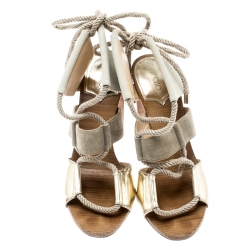 مملوكة مسبقًا Jimmy Choo Grey Canvas/Leather Henni Cut Out Sandals Size 38