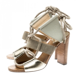 مملوكة مسبقًا Jimmy Choo Grey Canvas/Leather Henni Cut Out Sandals Size 38