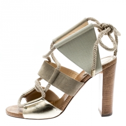 مملوكة مسبقًا Jimmy Choo Grey Canvas/Leather Henni Cut Out Sandals Size 38