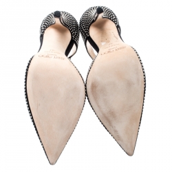 Pre Owned حذاء كعب عالي جيمي تشو سويدي أسود مرصع سير حرف T مقدمة مدببة مقاس 37.5