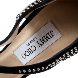 Pre Owned حذاء كعب عالي جيمي تشو سويدي أسود مرصع سير حرف T مقدمة مدببة مقاس 37.5