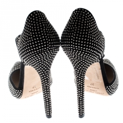 Pre Owned حذاء كعب عالي جيمي تشو سويدي أسود مرصع سير حرف T مقدمة مدببة مقاس 37.5