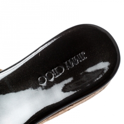 Pre Owned Jimmy Choo Black Leather 'Pence' Cork Wedge Thong Sandals Size 39