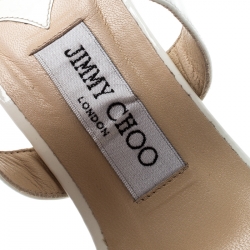 Pre Owned Jimmy Choo White Patent Leather Lucia Cross Strap Wedge Platform Sandals Size 37