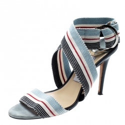 Pre Owned Jimmy Choo Multicolor Canvas Bailey Ankle Wrap Sandals Size 38