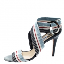 Pre Owned Jimmy Choo Multicolor Canvas Bailey Ankle Wrap Sandals Size 38