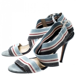 Pre Owned Jimmy Choo Multicolor Canvas Bailey Ankle Wrap Sandals Size 38