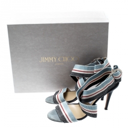 Pre Owned Jimmy Choo Multicolor Canvas Bailey Ankle Wrap Sandals Size 38