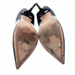 Pre Owned حذاء كعب عالي جيمي تشو مقدمة مدببة أنوك جلد عاكس أزرق دنيم ميتالك مقاس 40