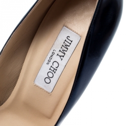 Pre Owned حذاء كعب عالي جيمي تشو مقدمة مدببة أنوك جلد عاكس أزرق دنيم ميتالك مقاس 40