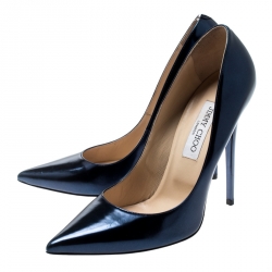 Pre Owned حذاء كعب عالي جيمي تشو مقدمة مدببة أنوك جلد عاكس أزرق دنيم ميتالك مقاس 40