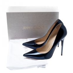 Pre Owned حذاء كعب عالي جيمي تشو مقدمة مدببة أنوك جلد عاكس أزرق دنيم ميتالك مقاس 40