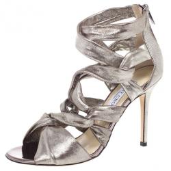 مملوكة مسبقًا Jimmy Choo Metallic Suede Knotted Kemble Sandals Size 39
