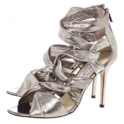 مملوكة مسبقًا Jimmy Choo Metallic Suede Knotted Kemble Sandals Size 39