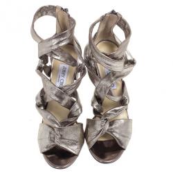 مملوكة مسبقًا Jimmy Choo Metallic Suede Knotted Kemble Sandals Size 39