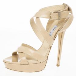 Pre Owned Jimmy Choo Nude Patent Louisa Crisscross Platform Sandals Size 41
