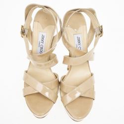 Pre Owned Jimmy Choo Nude Patent Louisa Crisscross Platform Sandals Size 41