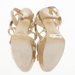 Pre Owned Jimmy Choo Nude Patent Louisa Crisscross Platform Sandals Size 41