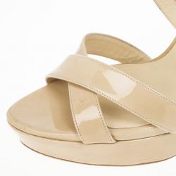 Pre Owned Jimmy Choo Nude Patent Louisa Crisscross Platform Sandals Size 41