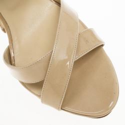 Pre Owned Jimmy Choo Nude Patent Louisa Crisscross Platform Sandals Size 41