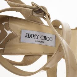 Pre Owned Jimmy Choo Nude Patent Louisa Crisscross Platform Sandals Size 41