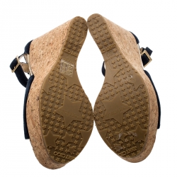 Pre Owned Jimmy Choo Blue Suede Leather Pania Cork Wedge T Strap Sandals Size 39