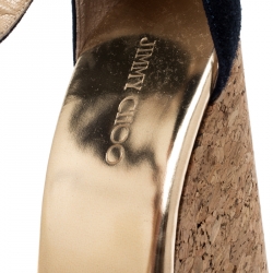 Pre Owned Jimmy Choo Blue Suede Leather Pania Cork Wedge T Strap Sandals Size 39