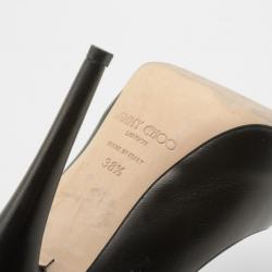 Pre Owned Jimmy Choo Black Leather Comet Peep Toe Pumps Size 38.5