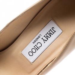 Pre Owned حذاء كعب عالي جيمي تشو آنوك جلد لامع بيج مقاس 36