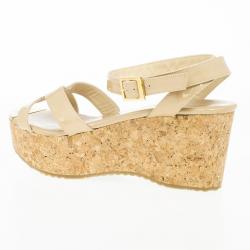 مملوكة مسبقًا Jimmy Choo Nude Patent Panther Ankle Strap Cork Wedges Size 39