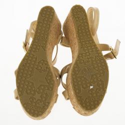 مملوكة مسبقًا Jimmy Choo Nude Patent Panther Ankle Strap Cork Wedges Size 39