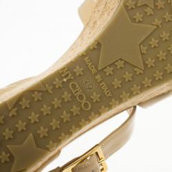 مملوكة مسبقًا Jimmy Choo Nude Patent Panther Ankle Strap Cork Wedges Size 39